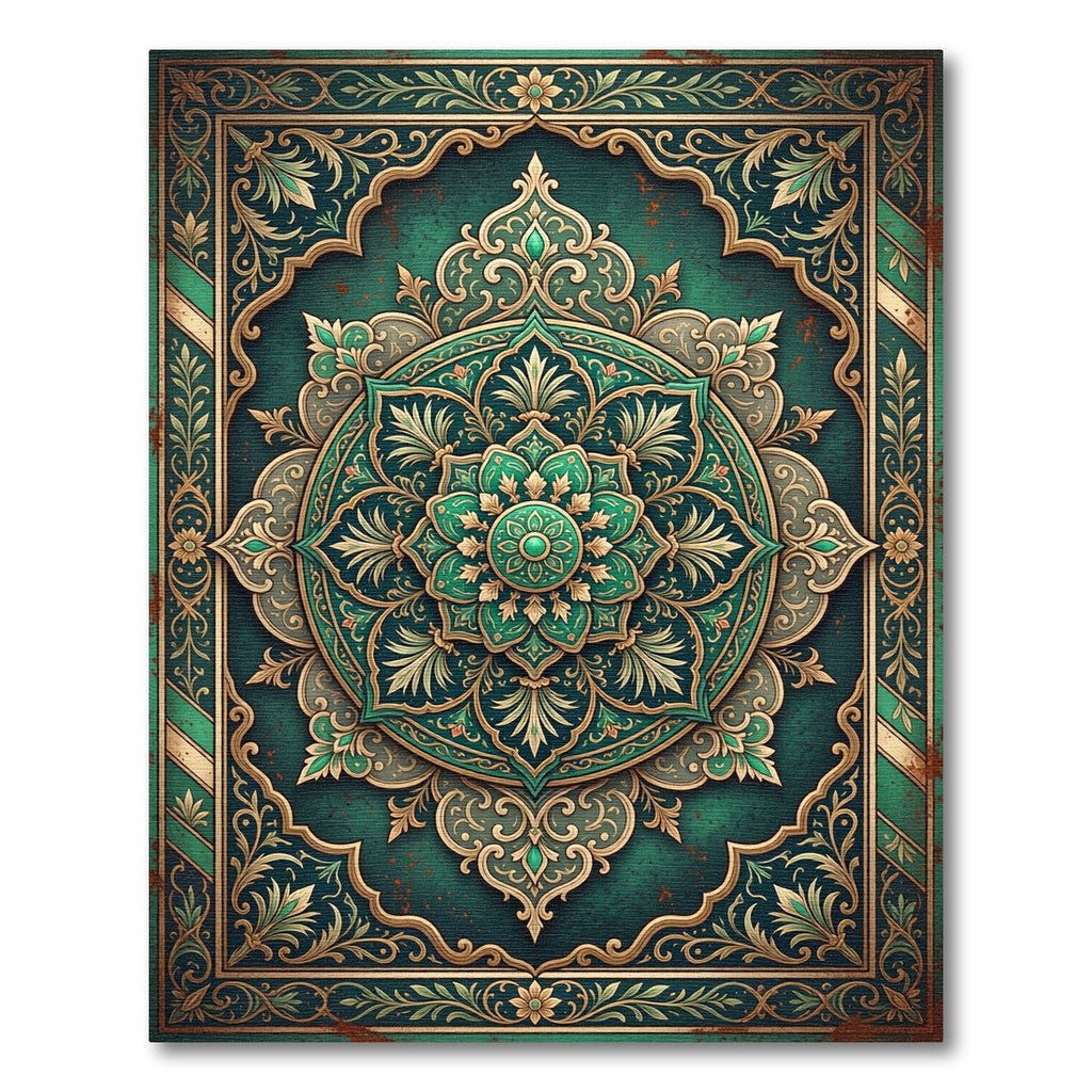 Emerald Vintage Ornate Floral Medallion Rug