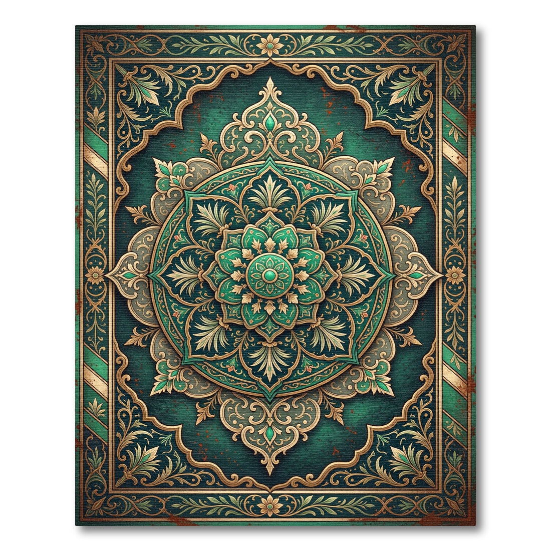 Emerald Vintage Ornate Floral Medallion Rug