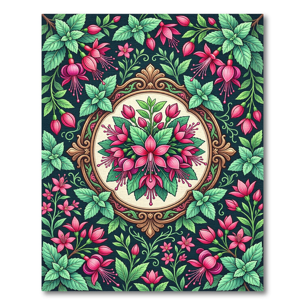 Fuchsia Floral Medallion with Botanical Vining Rug