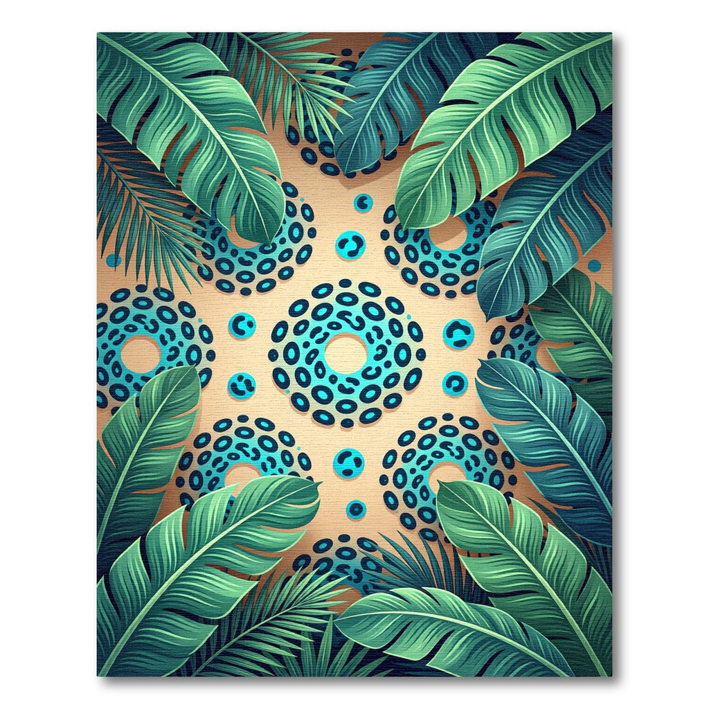 Teal Leopard Spot Tropical Leaf Rug