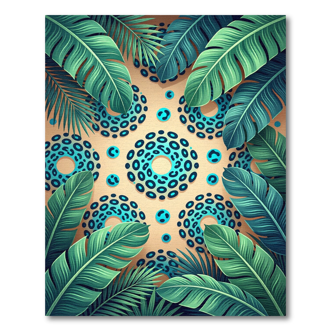 Teal Leopard Spot Tropical Leaf Rug