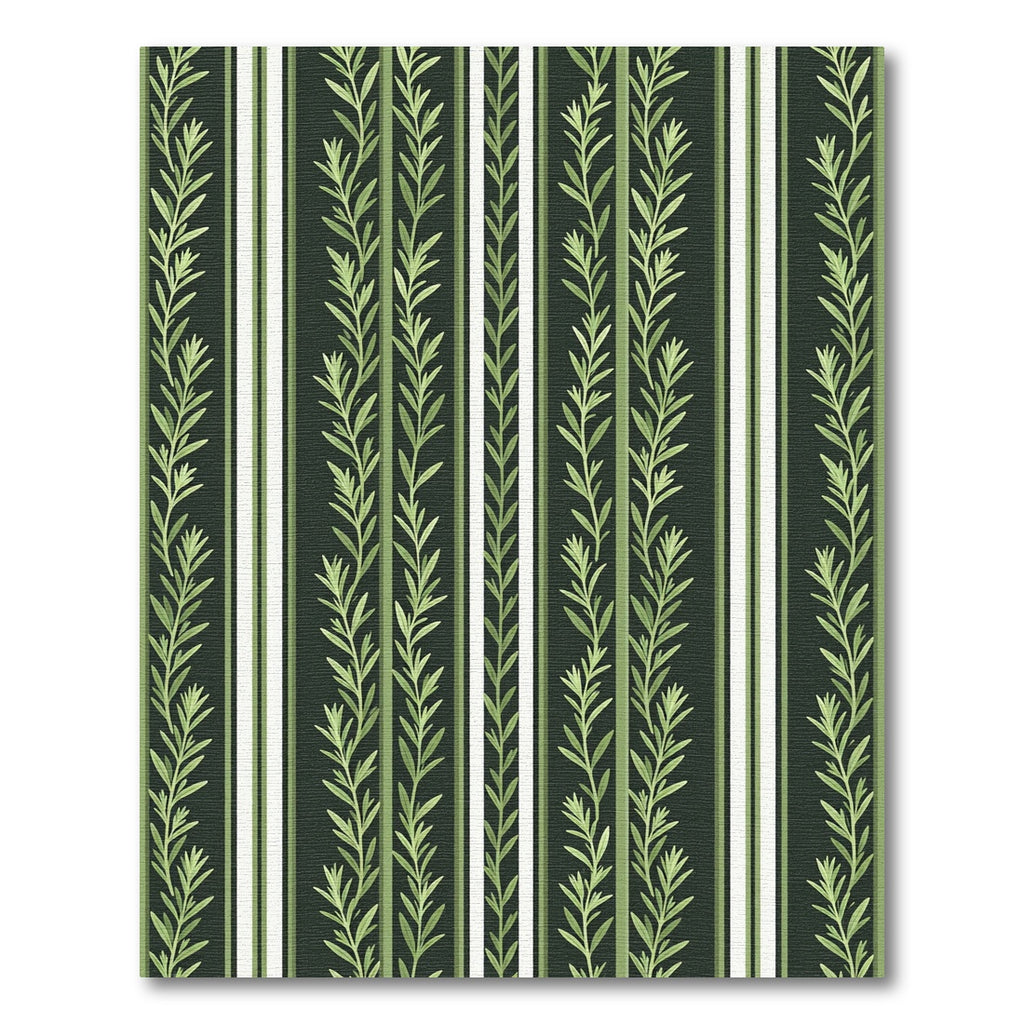 Earthy Green Botanical Striped Foliage Rug
