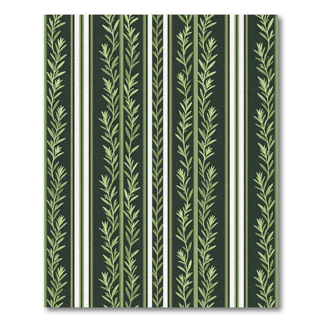 Earthy Green Botanical Striped Foliage Rug