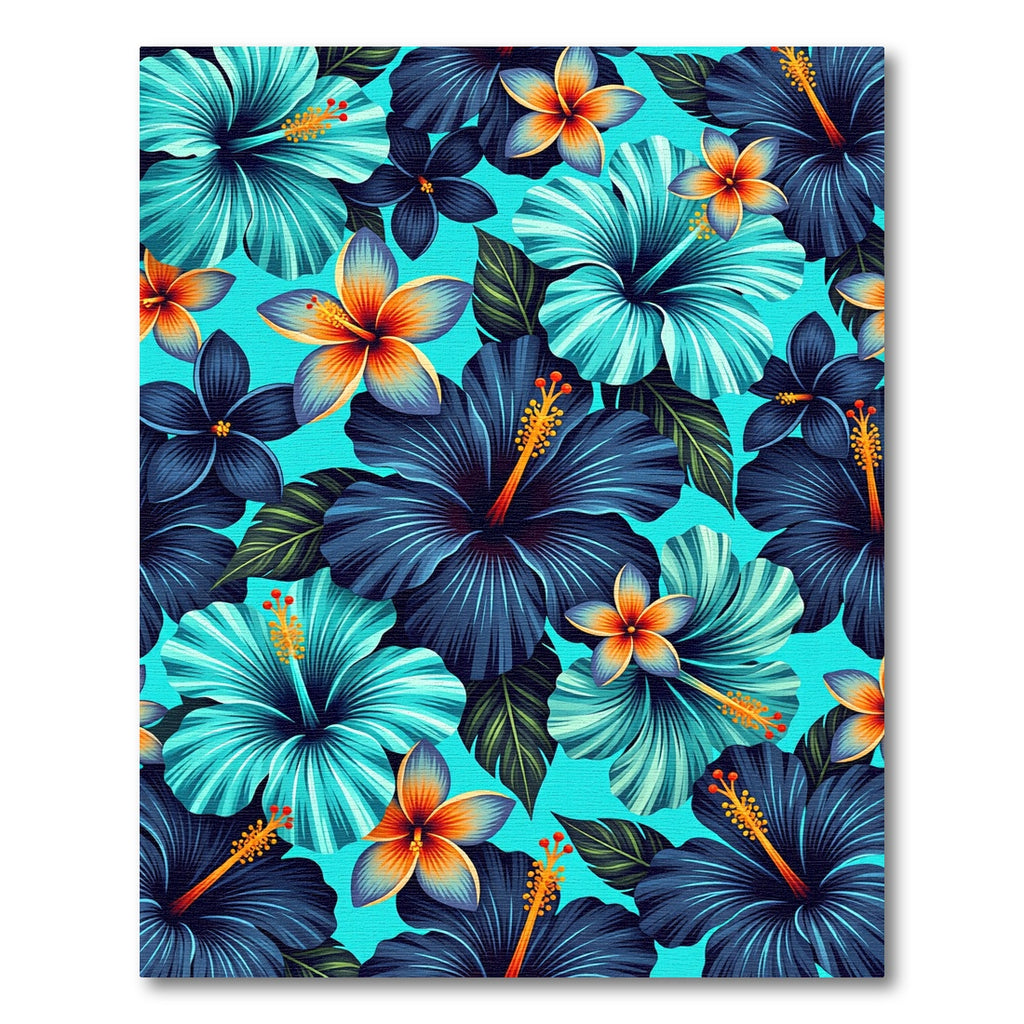 Vibrant Tropical Hibiscus Floral Aqua Rug