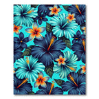 Vibrant Tropical Hibiscus Floral Aqua Rug