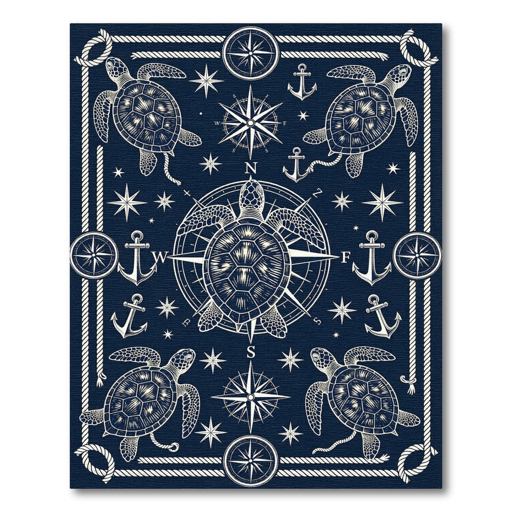 Nautical Sea Turtle Compass Marine Rug