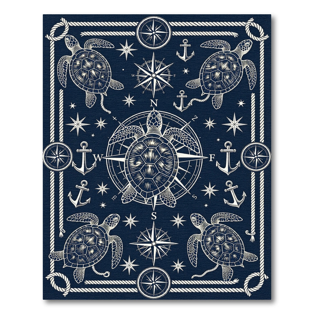 Nautical Sea Turtle Compass Marine Rug