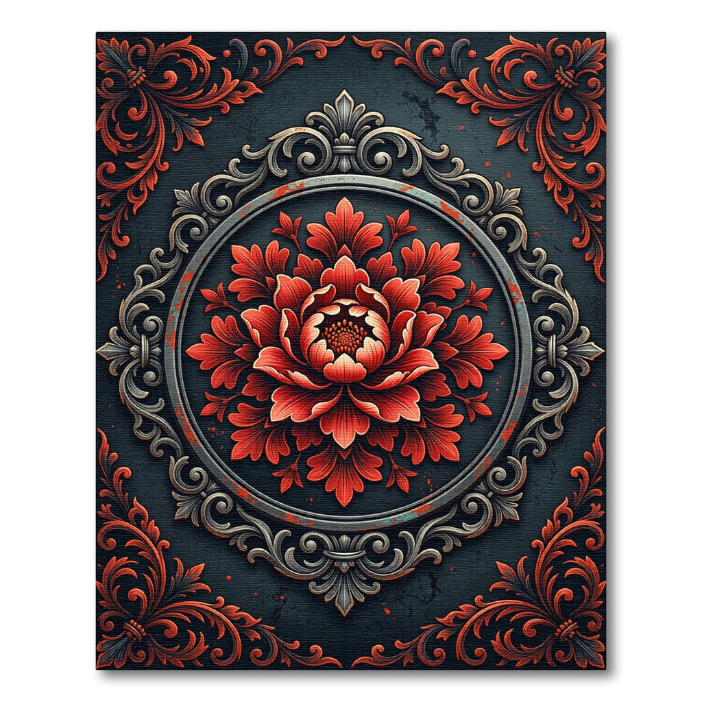 Gothic Crimson Floral Medallion Rug