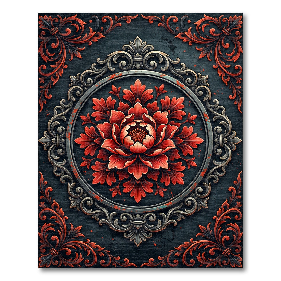 Gothic Crimson Floral Medallion Rug