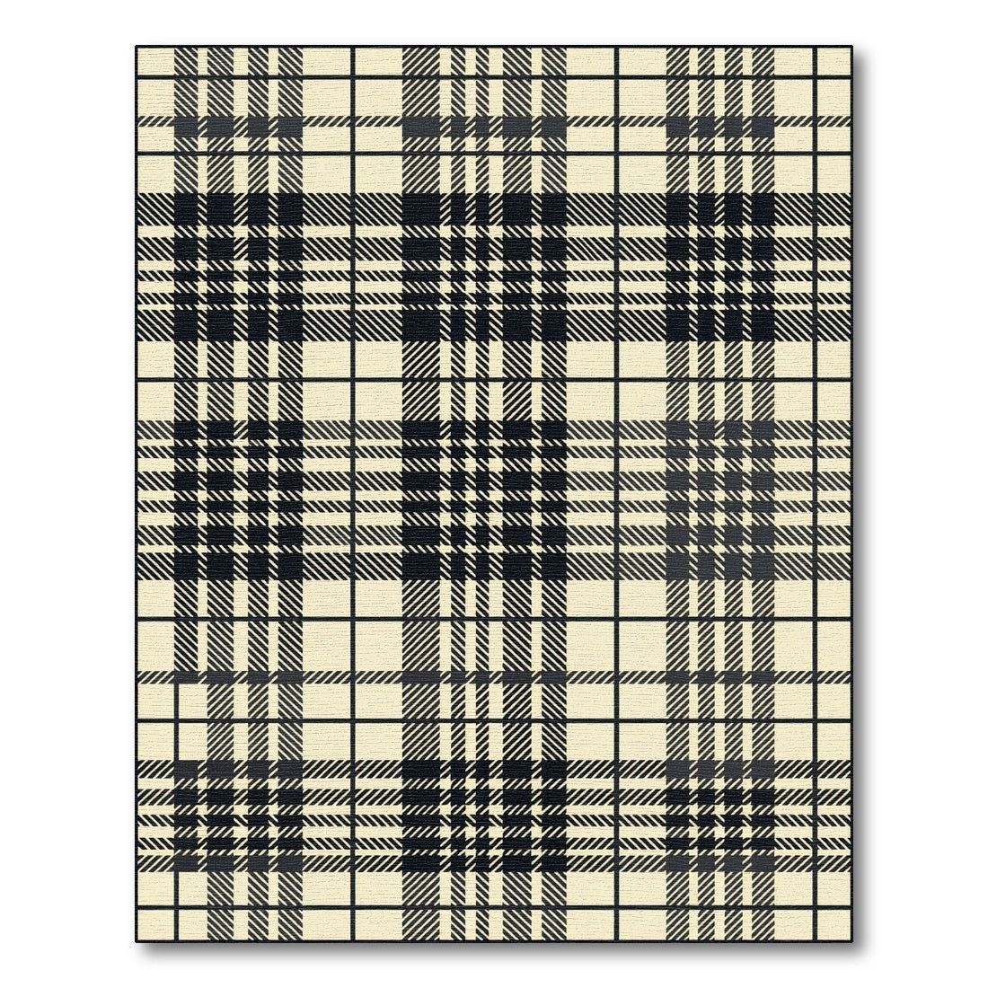 Classic Black Cream Plaid Squares Rug