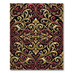 Gold and Crimson Baroque Scrollwork Rug