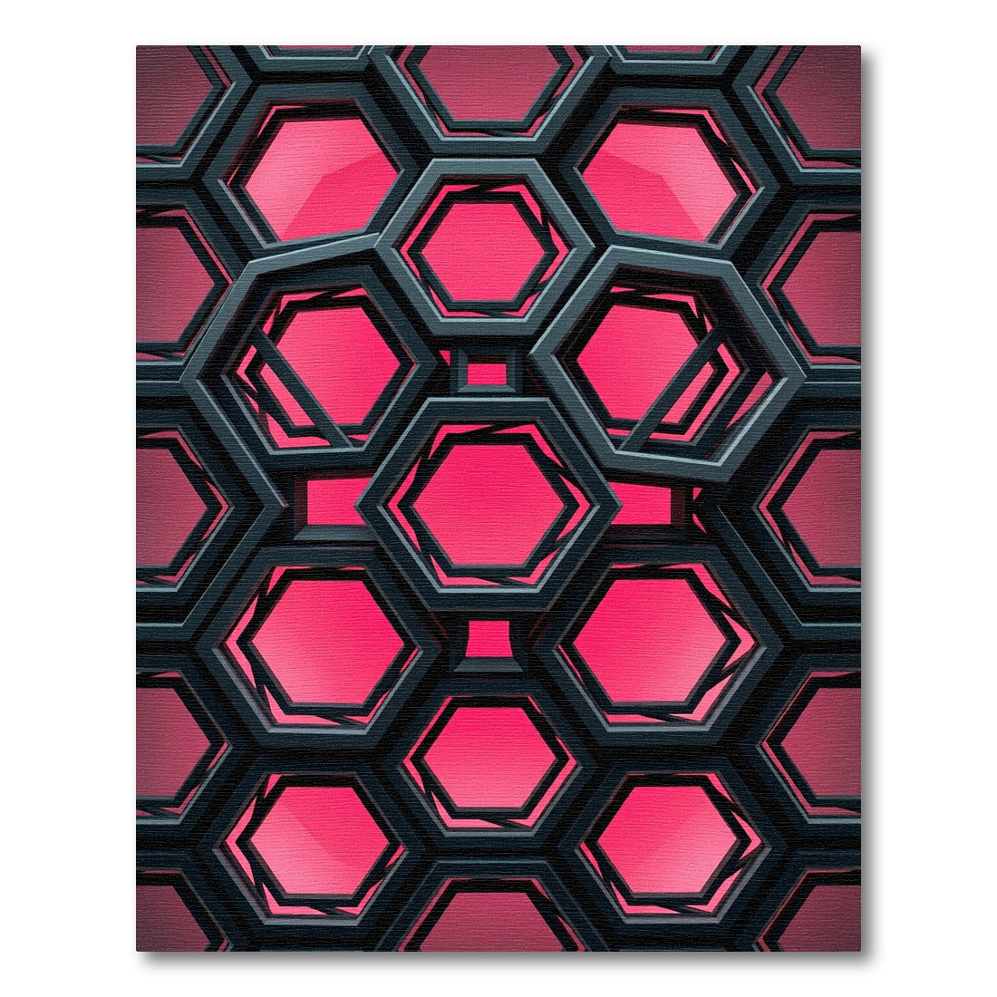 Modern Deep Magenta Hexagonal Grid Rug