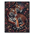 Majestic Tigers Amidst Floral Jungle Rug