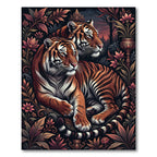 Majestic Tigers Amidst Floral Jungle Rug
