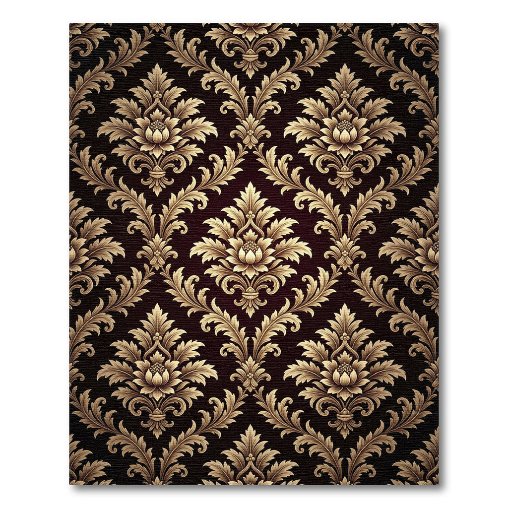 Gold Damask Floral Vintage Inspired Rug