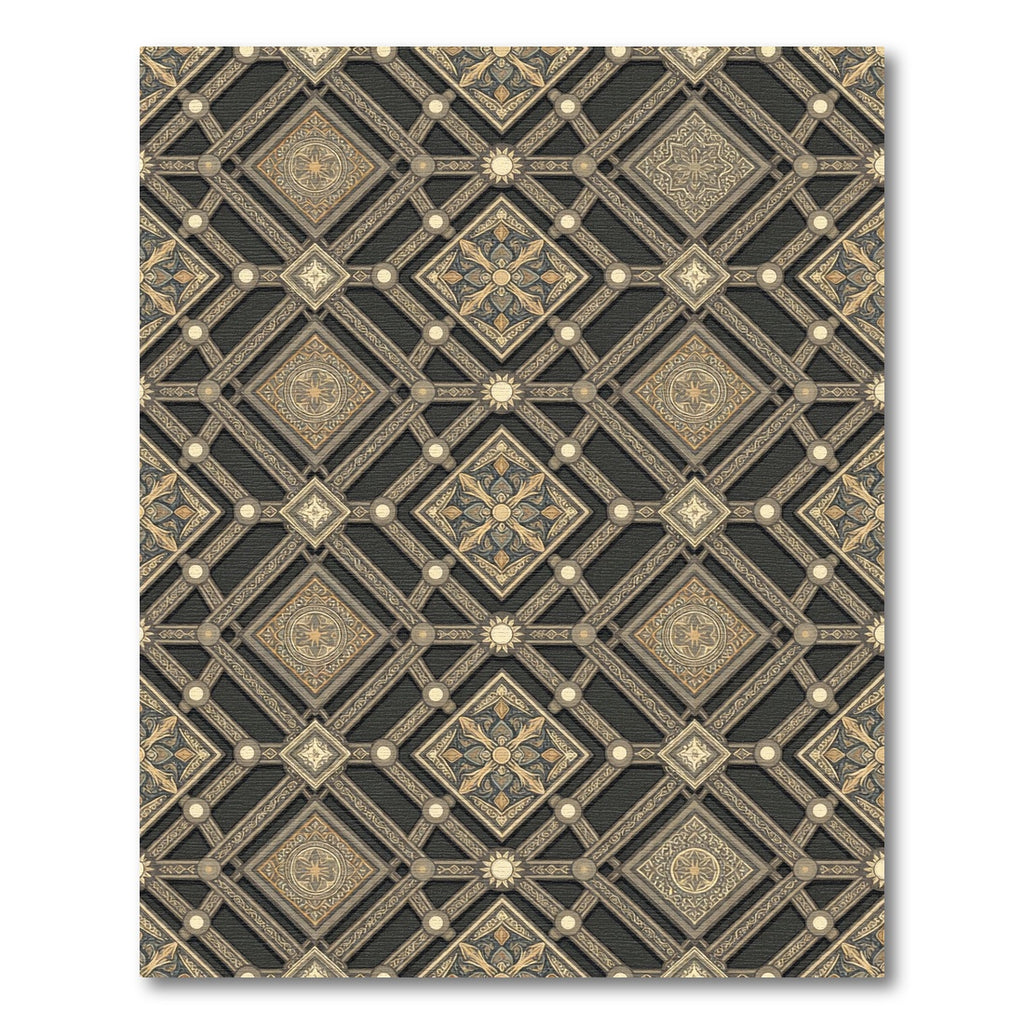 Ornate Gold Geometric Trellis Tile Rug