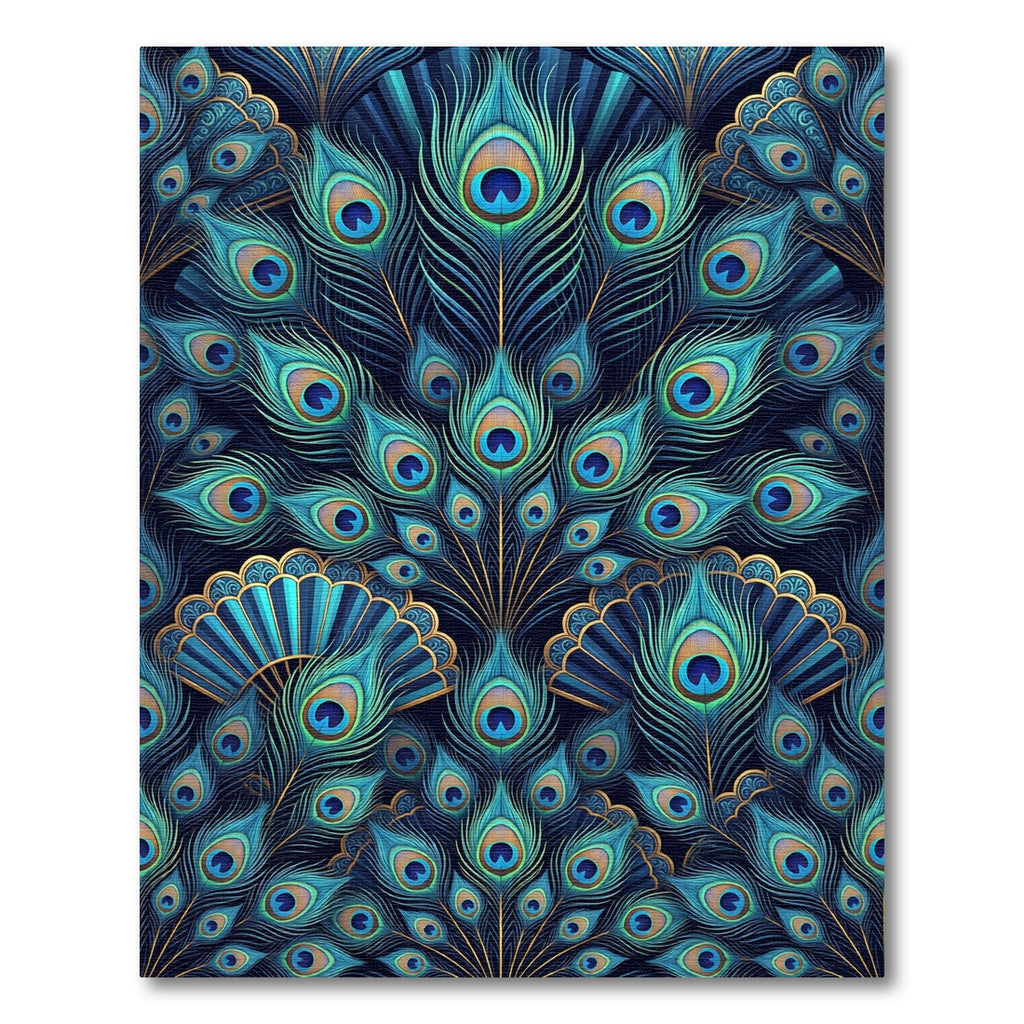 Peacock Feather Emerald Blue Gold Art Deco Rug