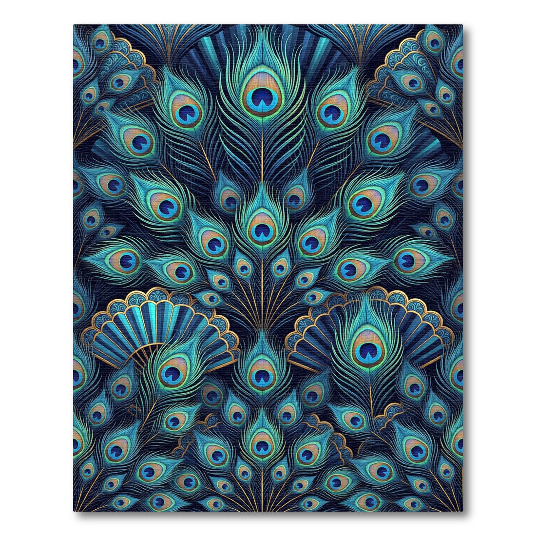 Peacock Feather Emerald Blue Gold Art Deco Rug