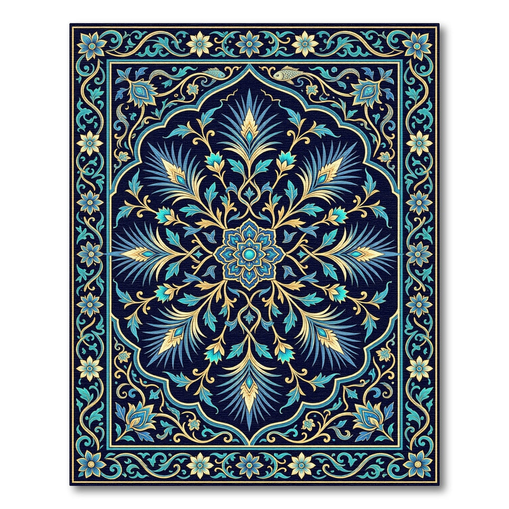 Deep Blue Floral Arch Medallion Rug