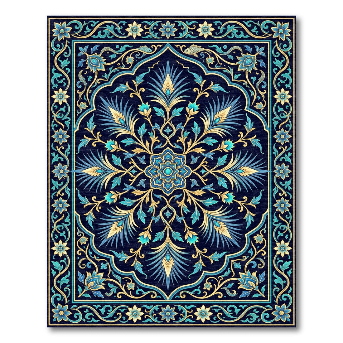 Deep Blue Floral Arch Medallion Rug