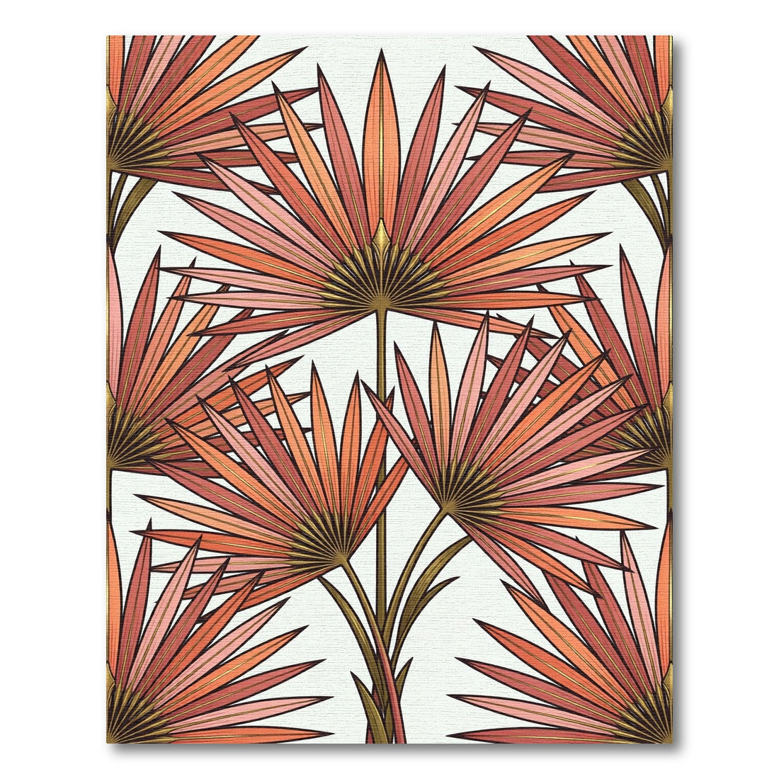 Art Deco Coral Palm Fan Tropical Rug