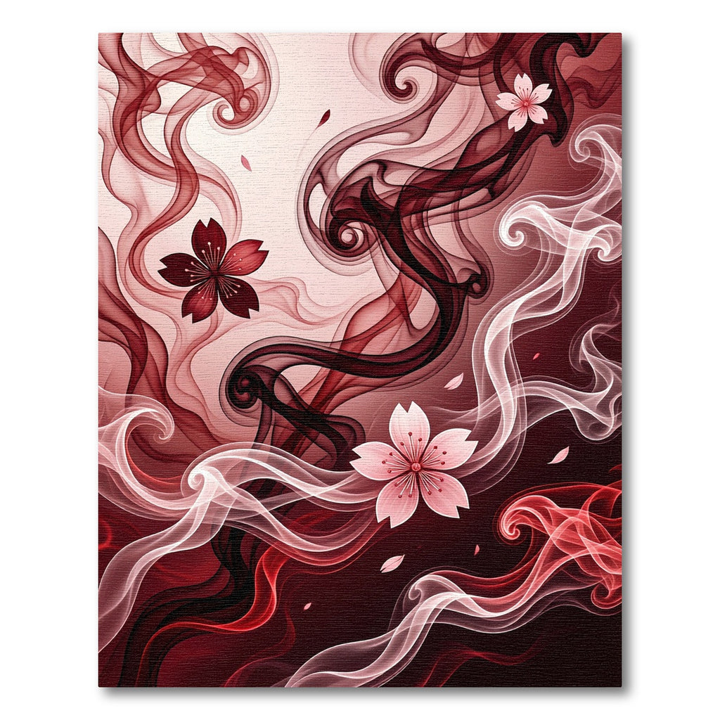 Crimson Cherry Blossoms Swirls Rug