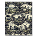 Pastoral Village Scene Ornamental Scroll Rug