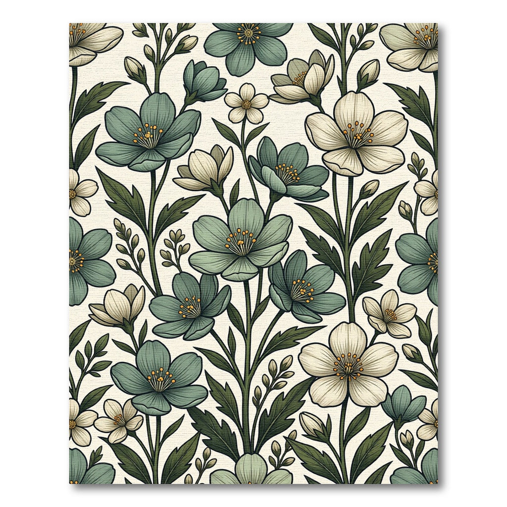 Sage and Cream Botanical Floral Garden Rug