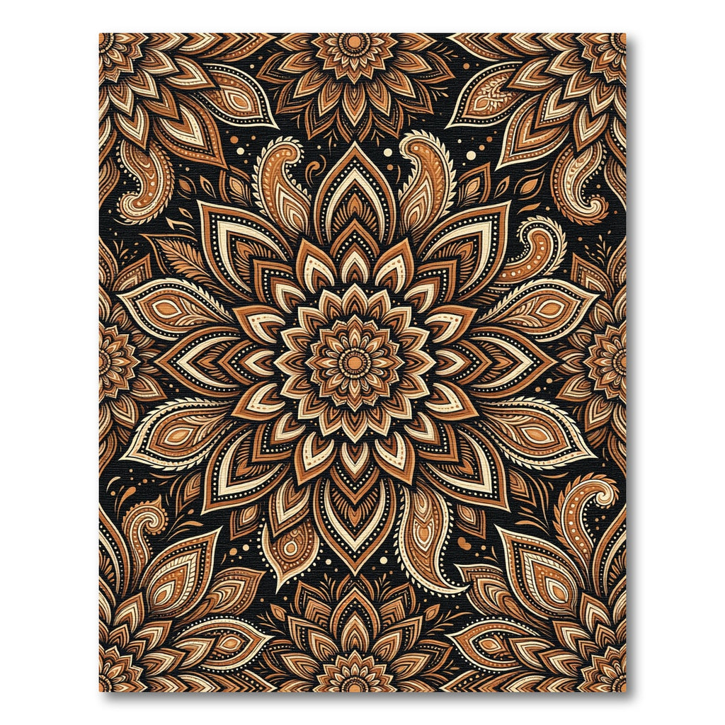 Deep Ochre Paisley Mandala Pattern Rug