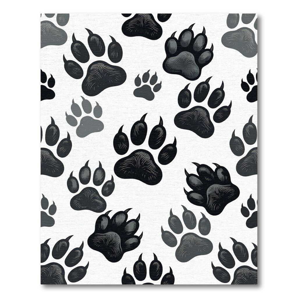 Black and Gray Animal Paw Tracks Rug