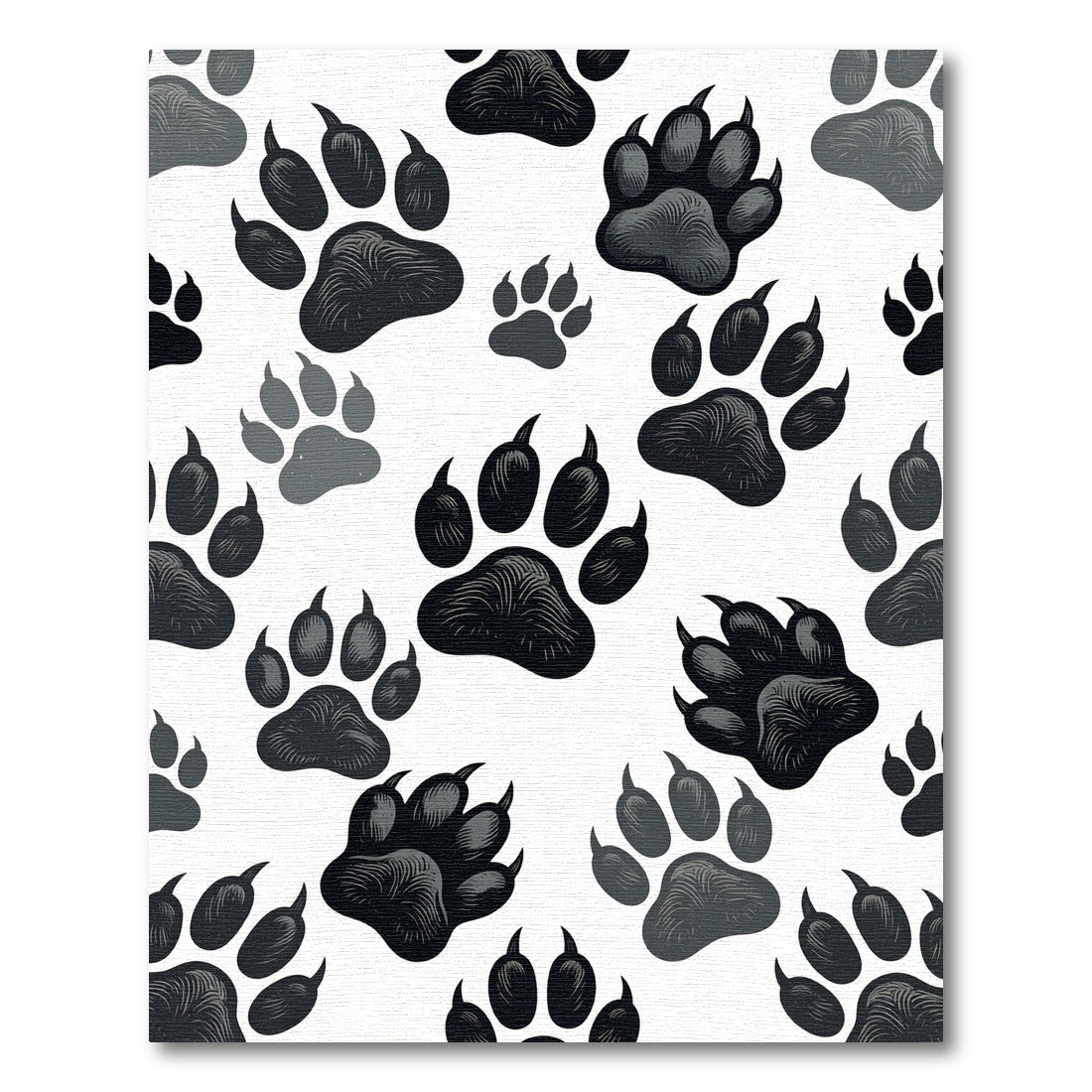 Black and Gray Animal Paw Tracks Rug