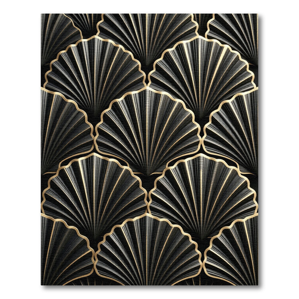 Elegant Black and Gold Art Deco Shell Rug