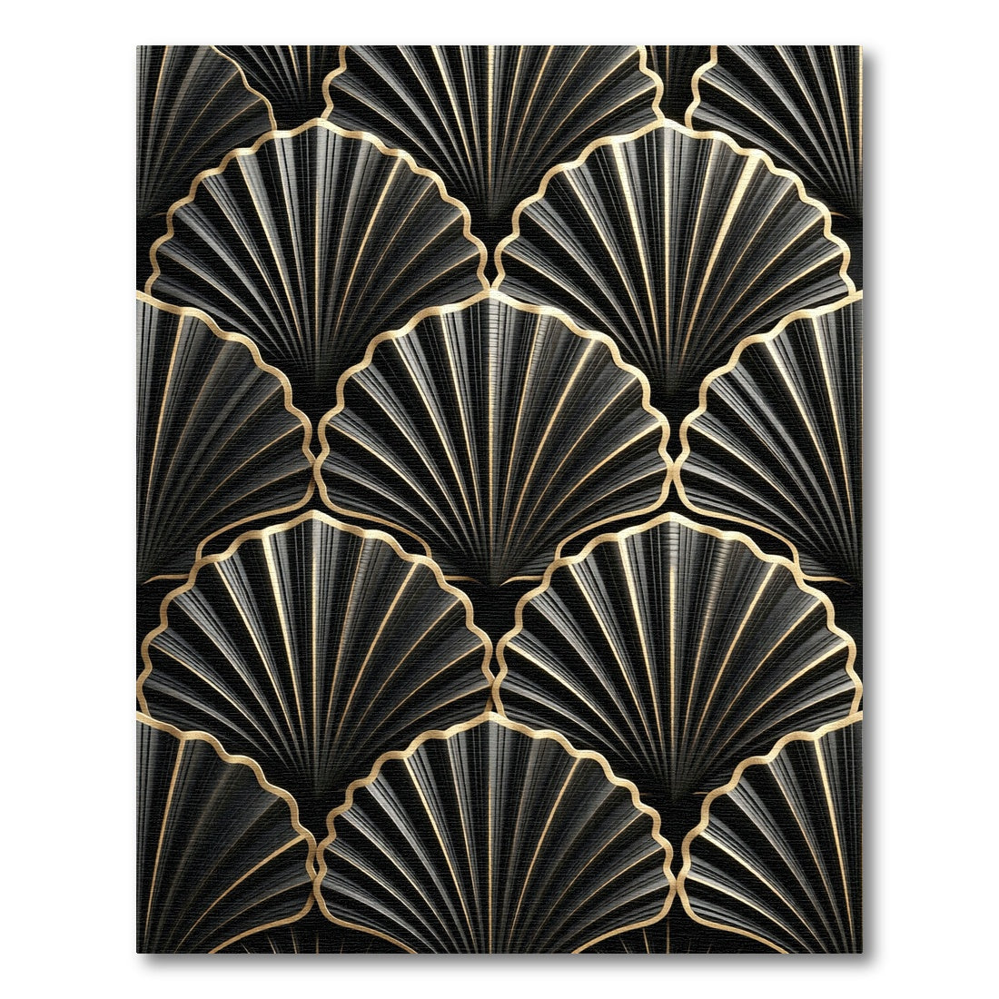 Elegant Black and Gold Art Deco Shell Rug