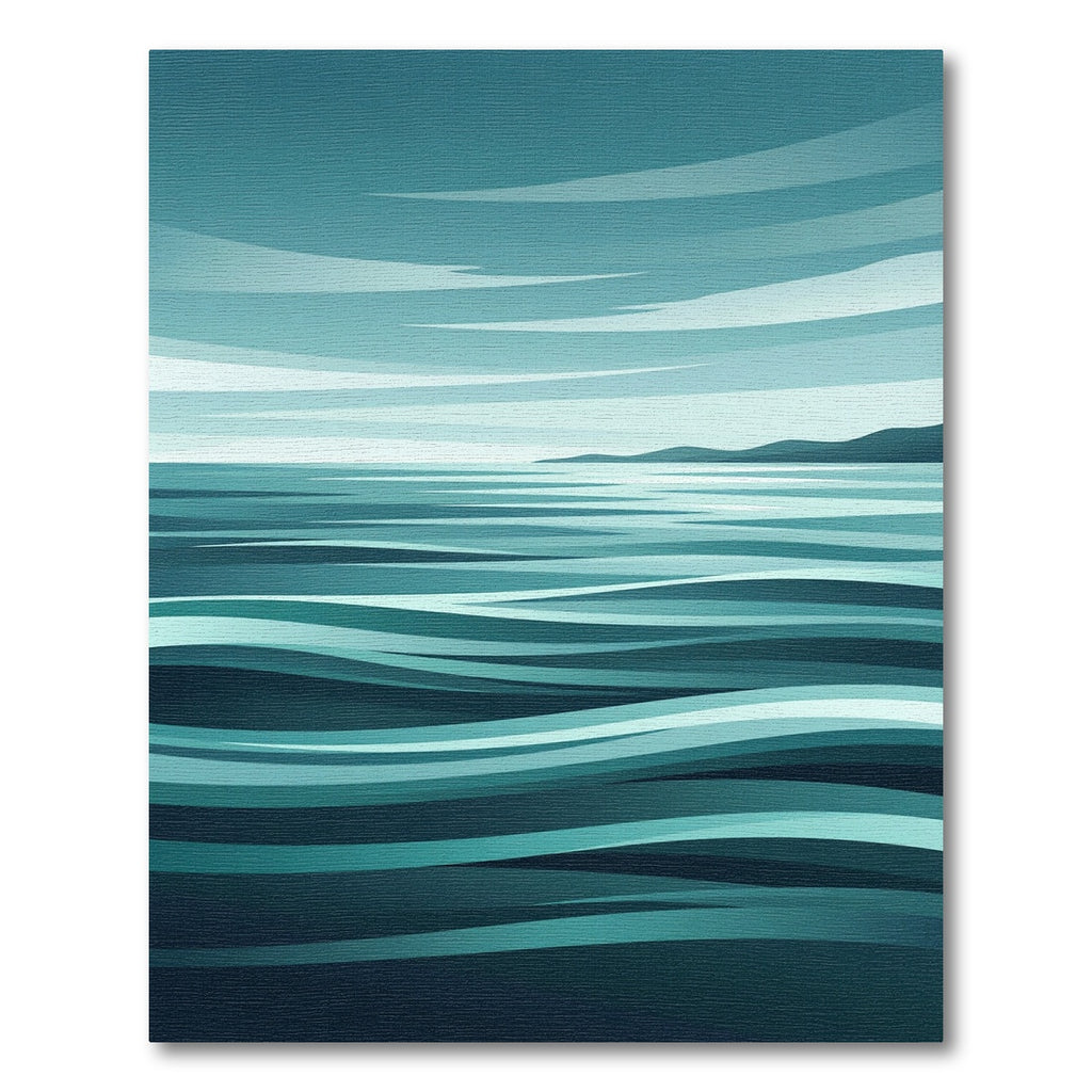 Minimalist Teal Blue Abstract Ocean Wave Rug