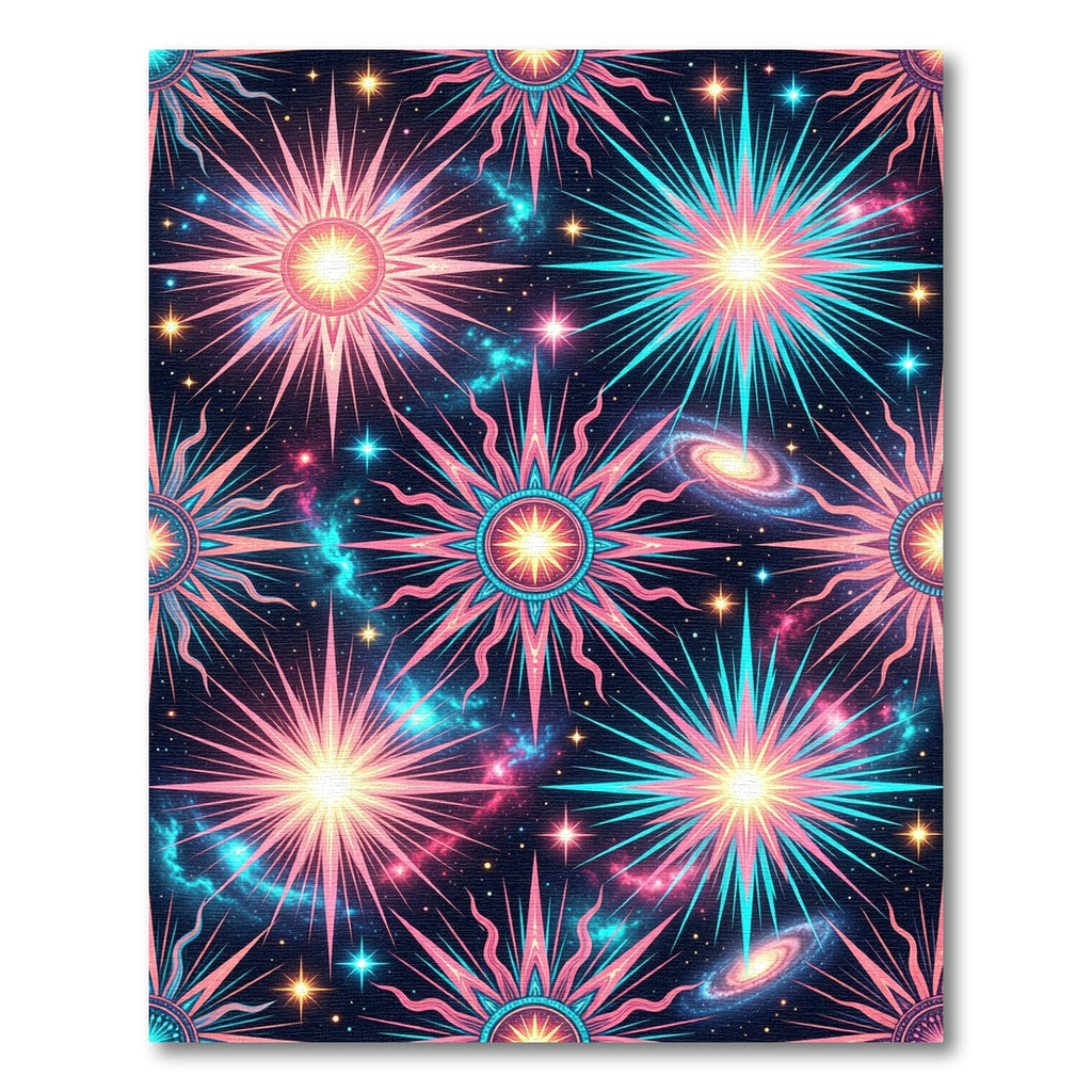 Vibrant Neon Celestial Starburst Galaxy Rug