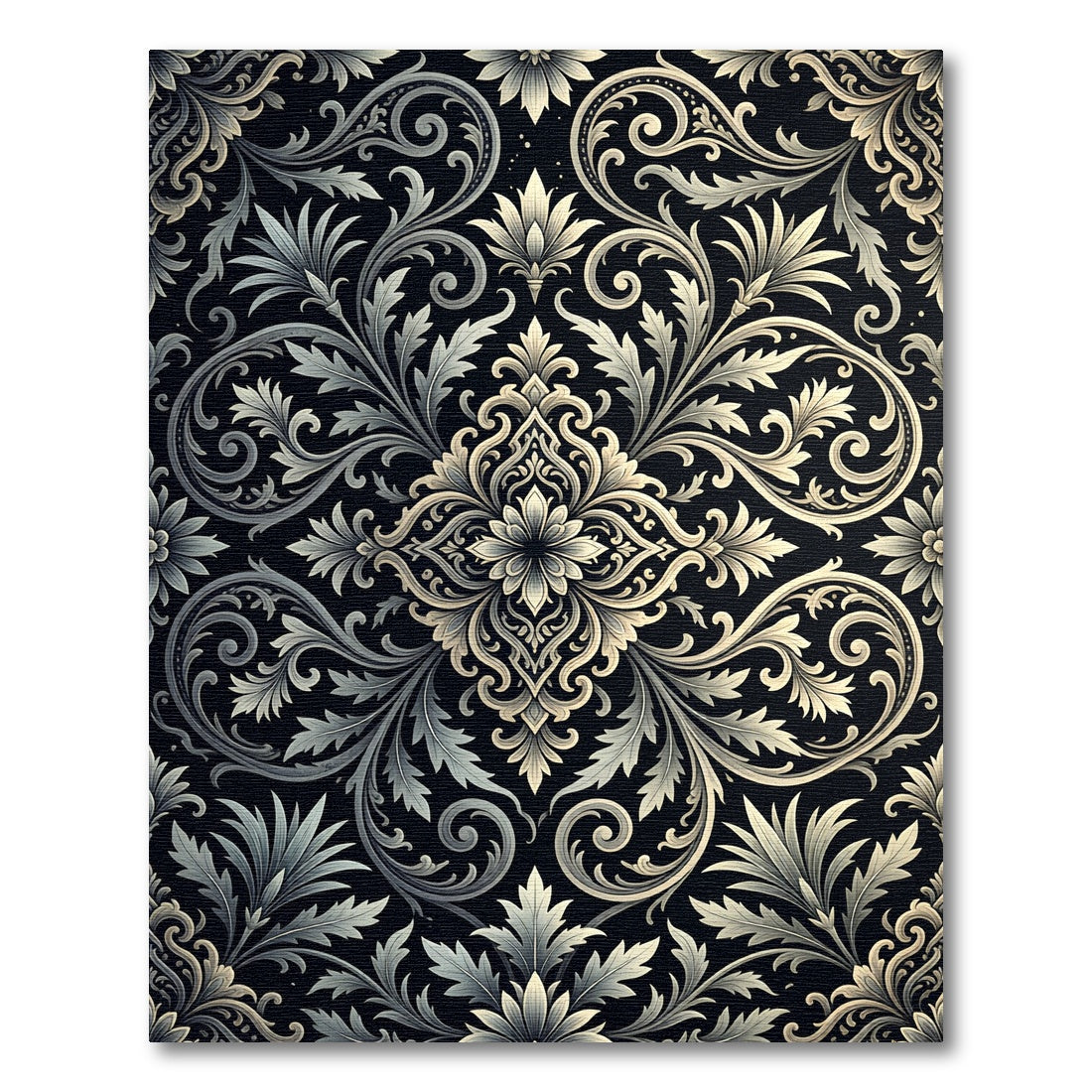 Ornate Black Floral Scroll Rug