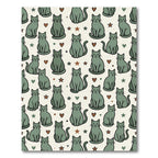 Sage Green Whimsical Cat Star Heart Rug