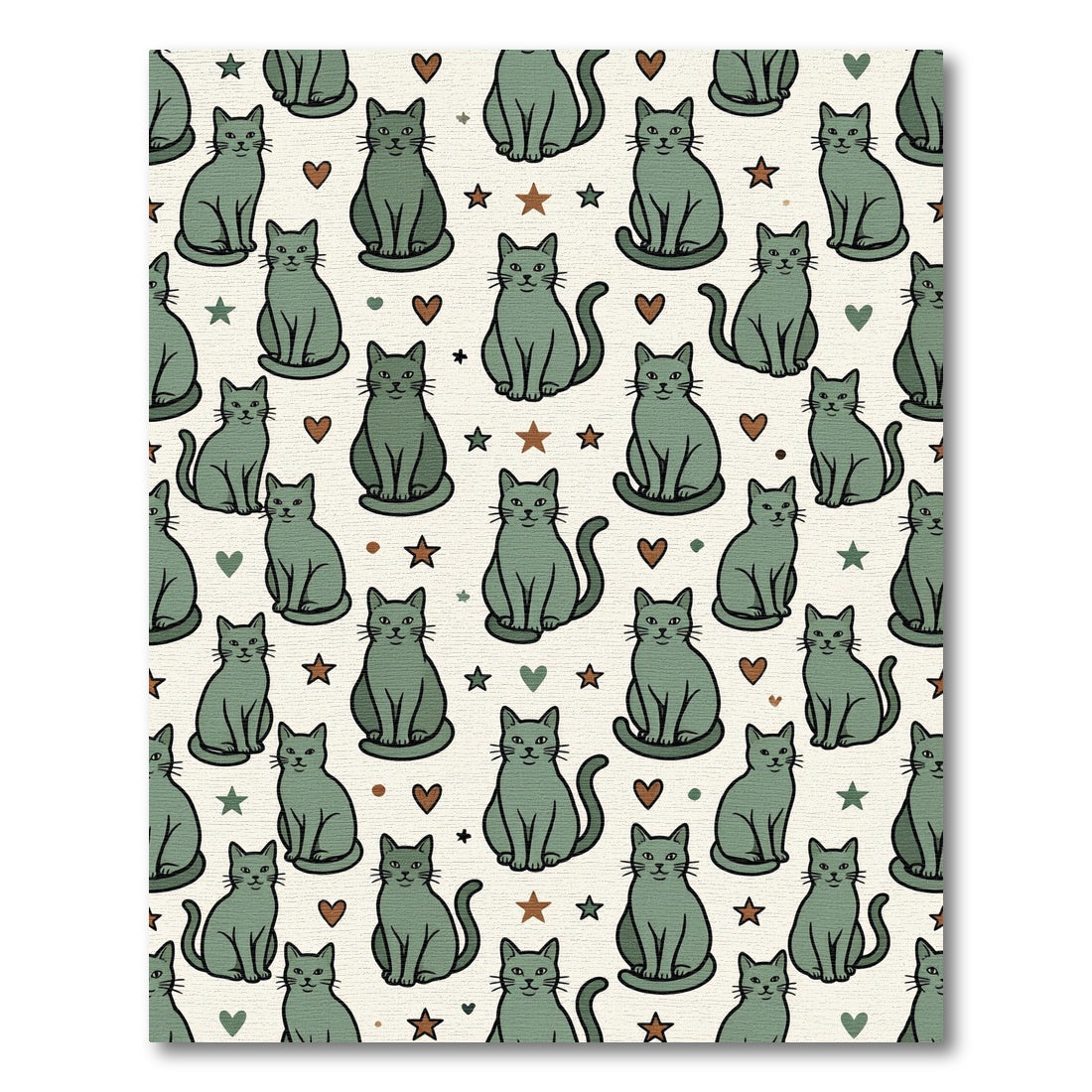 Sage Green Whimsical Cat Star Heart Rug