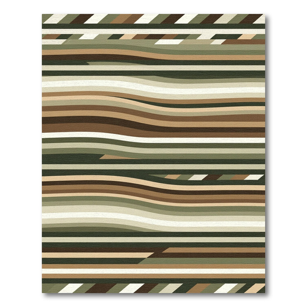 Earthy Olive And Mocha Wavy Stripe Rug