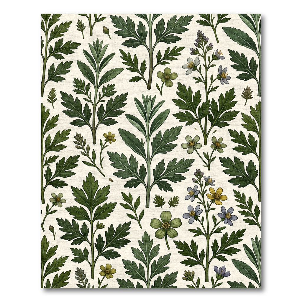 Earthy Green Botanical Meadow Foliage Rug