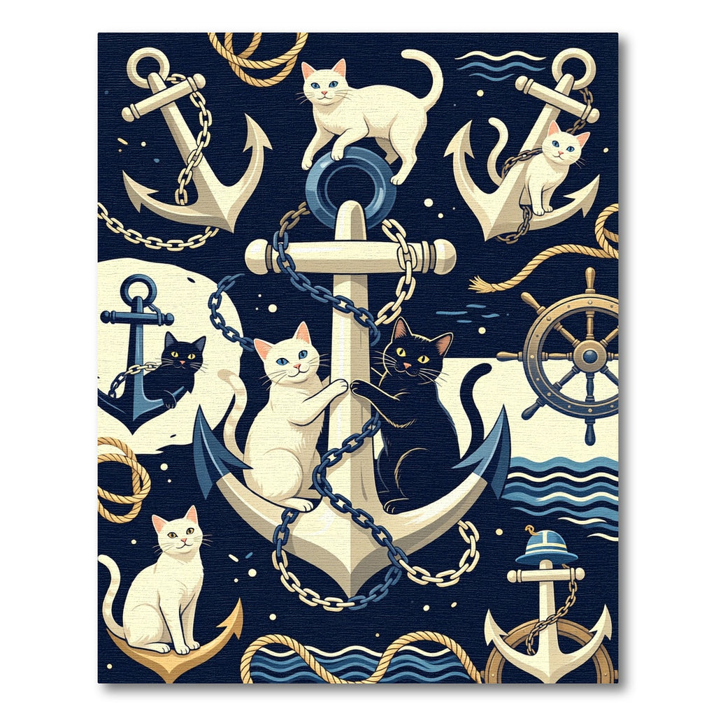 Nautical Cats Anchors Maritime Whimsy Rug