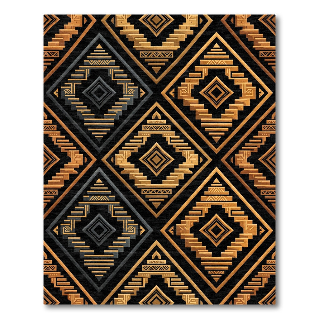 Gold and Charcoal Geometric Aztec Diamond Rug