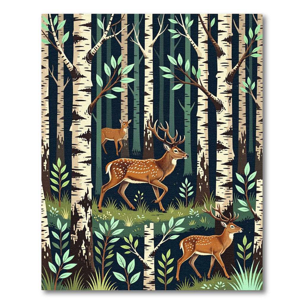Enchanted Forest Deer Birch Woodland Rug
