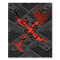 Geometric Cyberpunk Obsidian and Neon Red Rug
