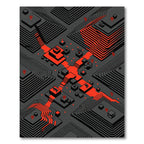 Geometric Cyberpunk Obsidian and Neon Red Rug