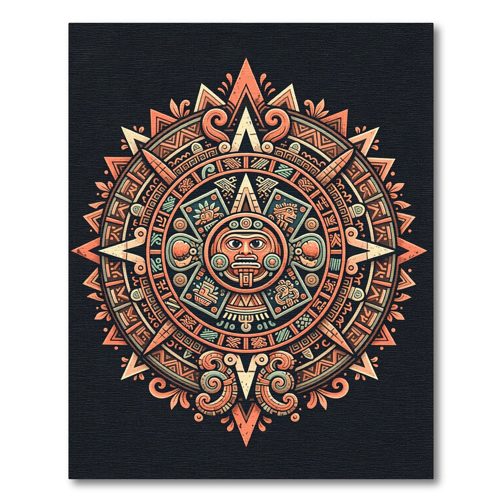 Aztec Sun Calendar Circular Medallion Rug