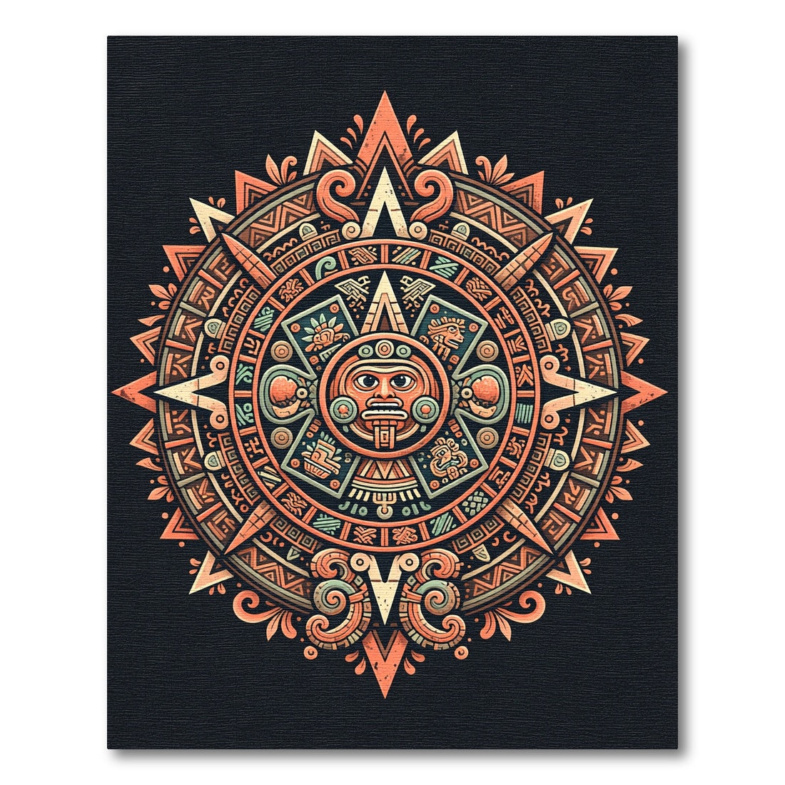Aztec Sun Calendar Circular Medallion Rug