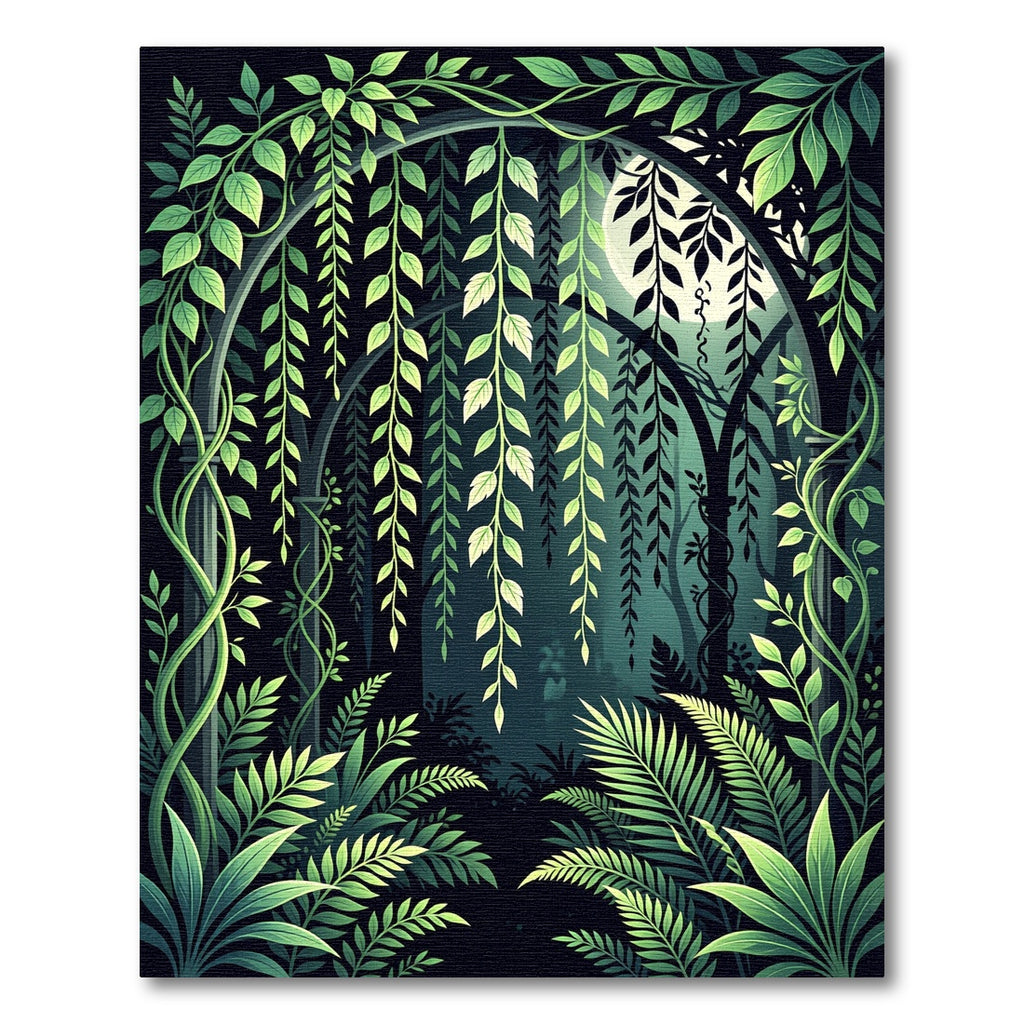 Lush Emerald Moonlit Forest Foliage Rug