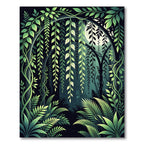 Lush Emerald Moonlit Forest Foliage Rug