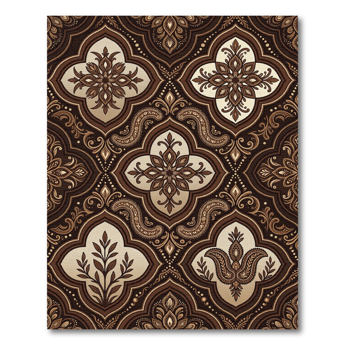 Elegant Chocolate Floral Damask Medallion Rug
